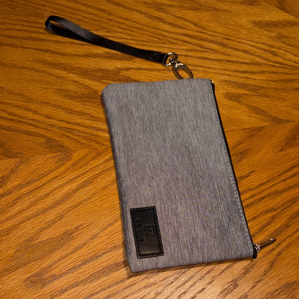 Grey Wristlet Clutch with removable Black Strap